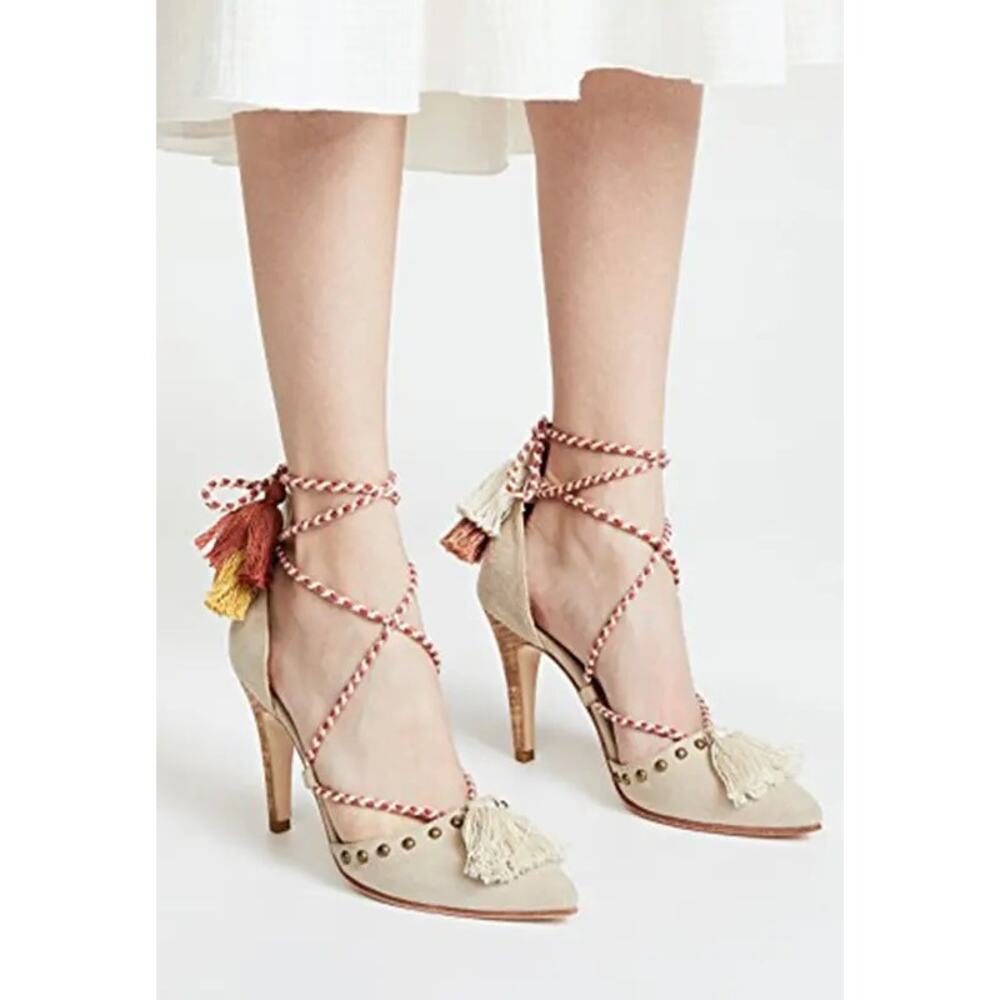 Ulla Johnson Suede Tassel D'Orsay Pumps EU 40 US 10 Gray Brown Red Heels  40